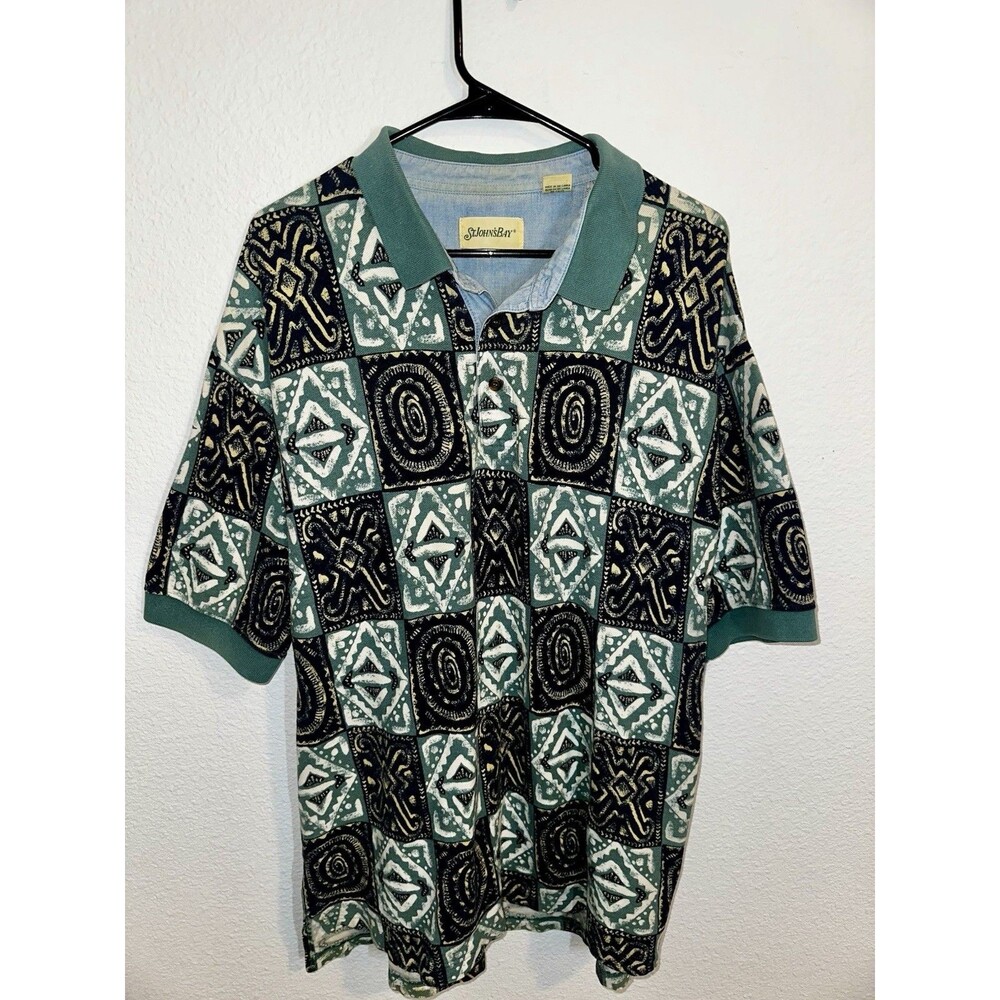 Vintage Shirt St John’s Bay Men’s XLT Polo Heavyweight Cotton Tribal Pattern